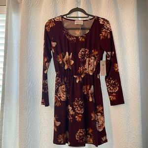 Brand new French Grey burgundy floral dress